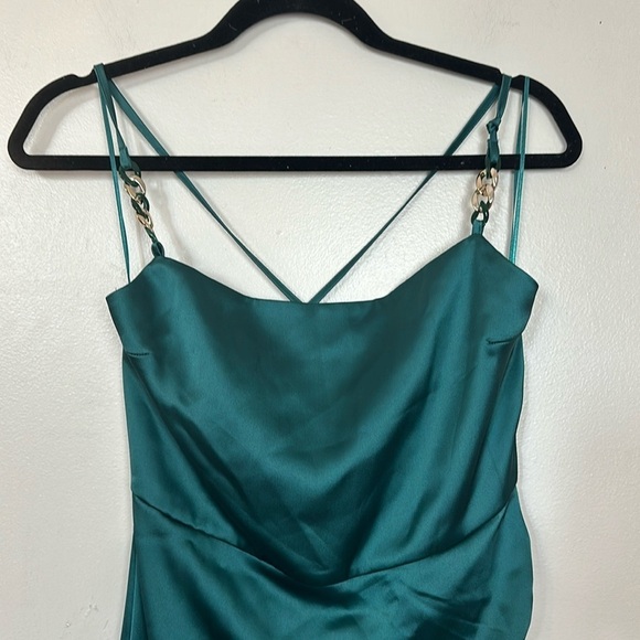 Zara Satin Slip Style Wrap Dress with Gold Chain Detailing on Straps - Picture 5 of 13